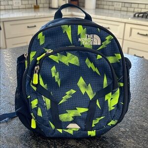 The North Face Navy Backpack with Neon Green Lightning Print